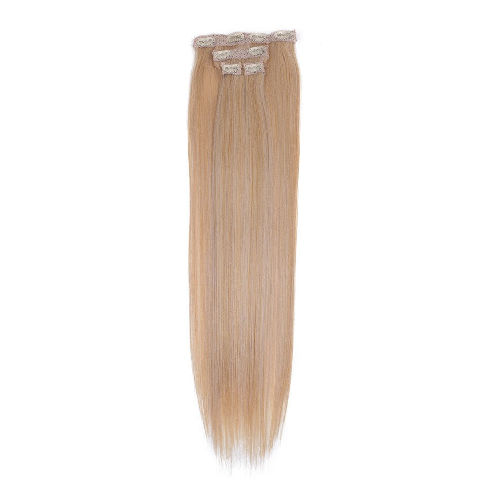 FASHION IDOL Long Straight Hairstyle 8 Clips In Hair Extensions Blonde 60CM Natural Synthetic Hair Daily Use Hairpiece Fake Hair