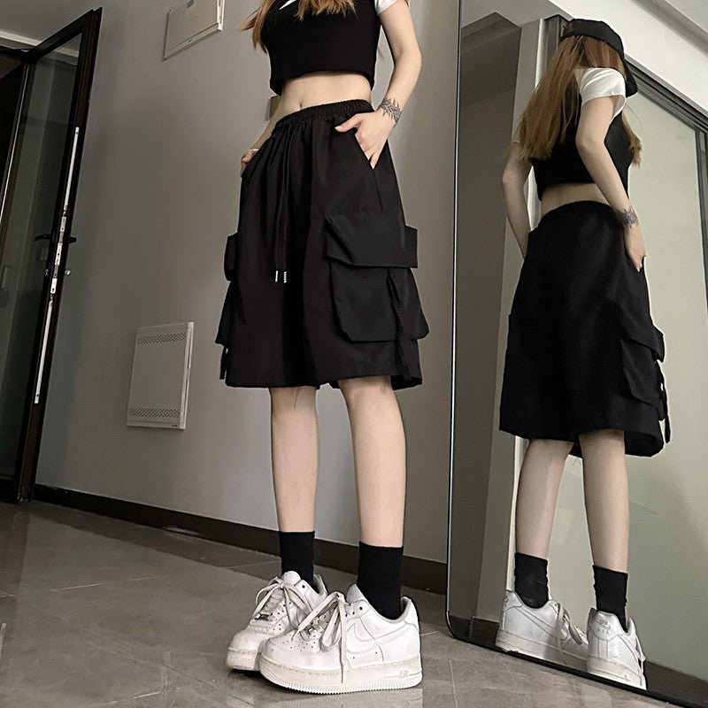 S-3Xl Y2K Cargo Shorts Women Harajuku Black Oversized Wide Leg Shorts Summer Streetwear Fashion High Waist Baggy Short Pants New
