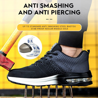 Sapatos de segurança leves para mulheres e homens, tênis de trabalho com amortecimento de ar, sapatos com bico de aço, botas de segurança para construção, sapatos de trabalho anti-impacto.