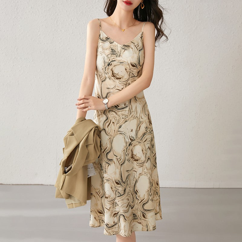 SENTUBILA Midi Print Slip Dresses Women 2025 Spring Summer Korean Fashion Sundre