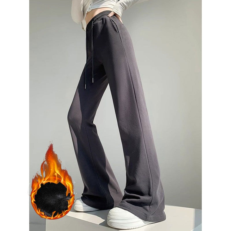 Winter Girls Fashion High Waist Thermal Fleece Pants Lady Snow Warm Straight Leg Plush Trousers Female Hot Sale Thin Pants