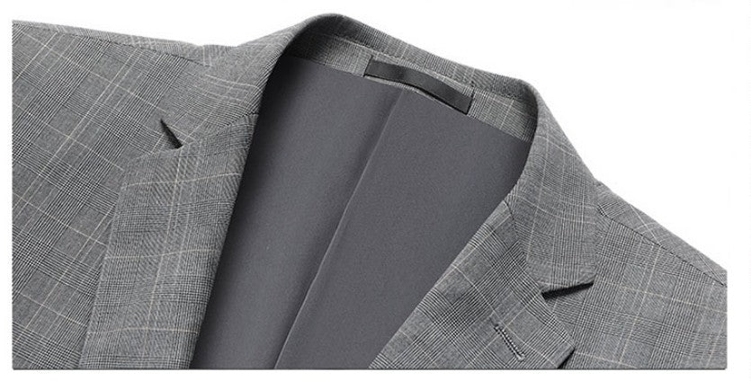 2024 Men's Checkered Business Casual Suit Two-Piece Set Polyester Wedding Trend Handsome Boutique Suit + Trousers