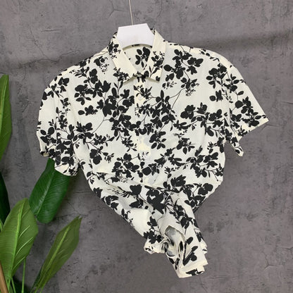 High-end  new summer big floral short-sleeved shirt for men, stylish casual half-sleeved shirt, trendy brand top