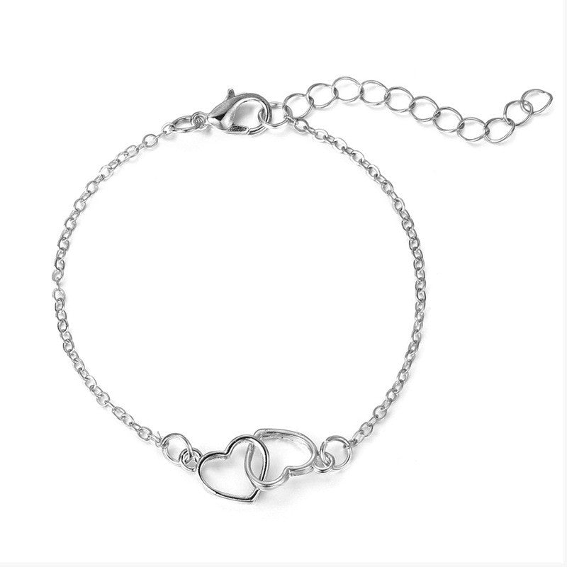 Pulseira Estilo Simples Vendas Coração a Coração Combinando Dupla Pequena Pulseira de Coração Oco Moda 2024 Novo Temperamento