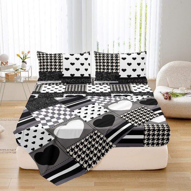 3pcs Love Print ultra-fine fiber Fitted Bed Sheet Pillowcase Set Skin Friendly Breathable Queen size bed sheet Mattress Cover