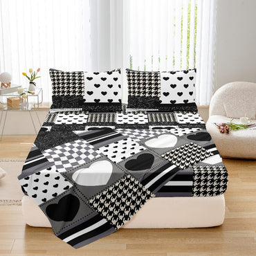 3pcs Love Print ultra-fine fiber Fitted Bed Sheet Pillowcase Set Skin Friendly Breathable Queen size bed sheet Mattress Cover
