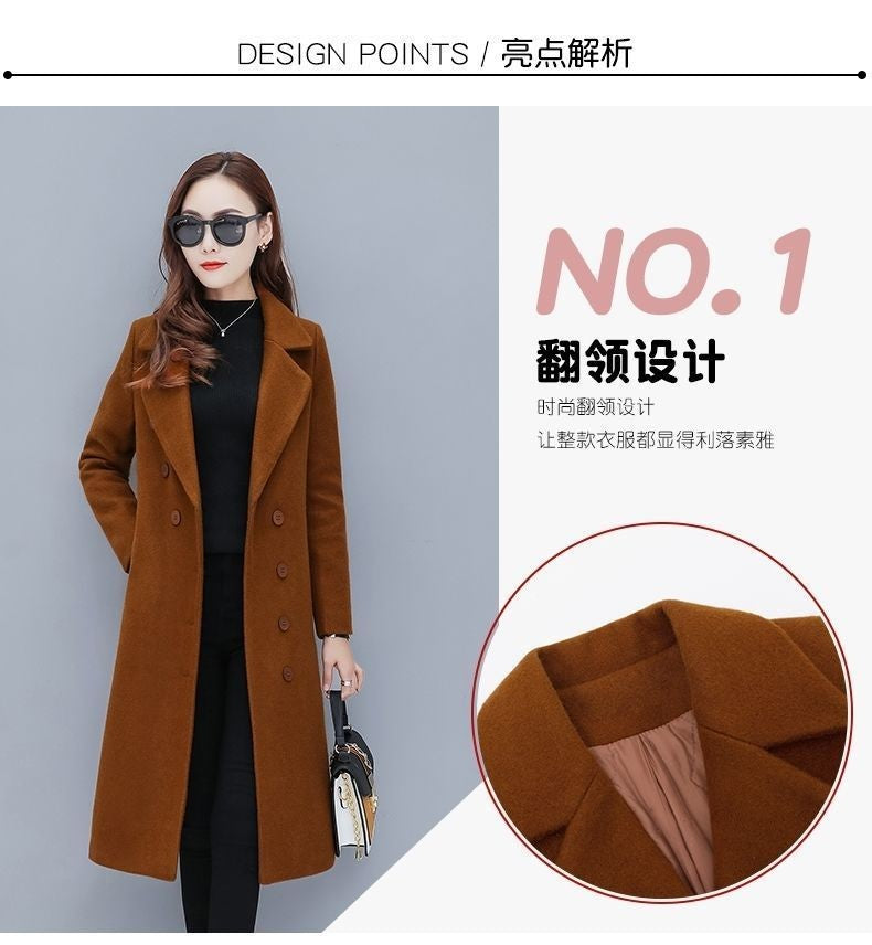 Medium-Length Women's Woolen Jacket Spring Autumn Winter Warm Simple Long Sleeve Overcoat Long Style For All Seasons