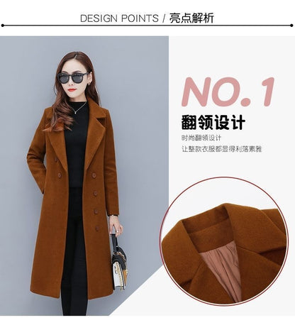 Medium-Length Women's Woolen Jacket Spring Autumn Winter Warm Simple Long Sleeve Overcoat Long Style For All Seasons