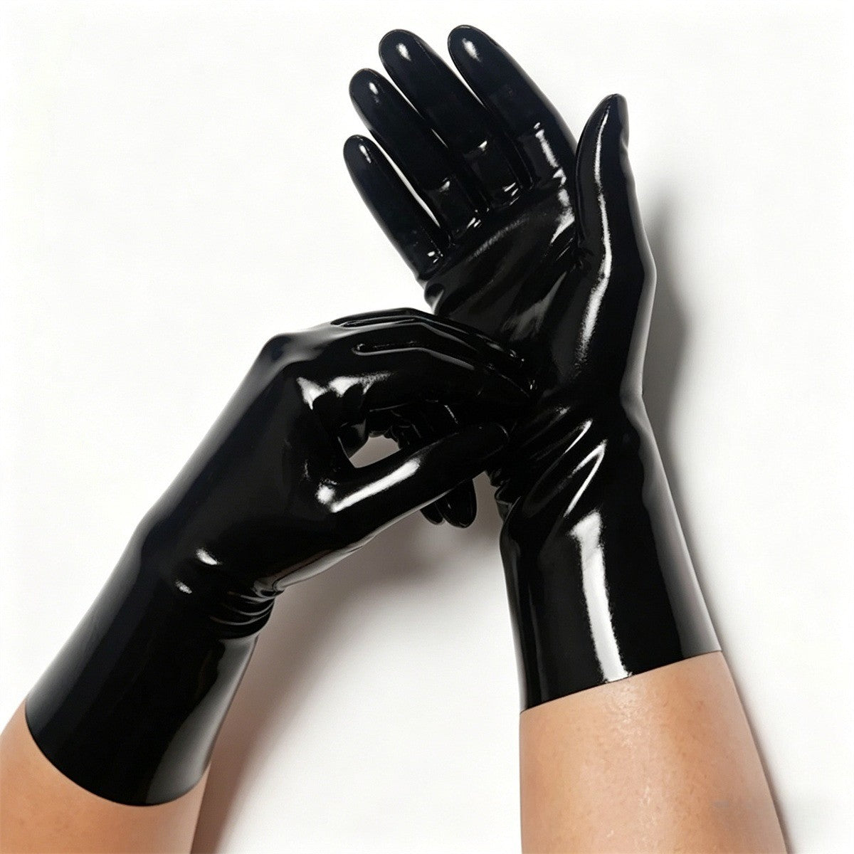 Red Shiny Latex Short Gloves Unisex Rubber Gloves for Cosplay Role Play