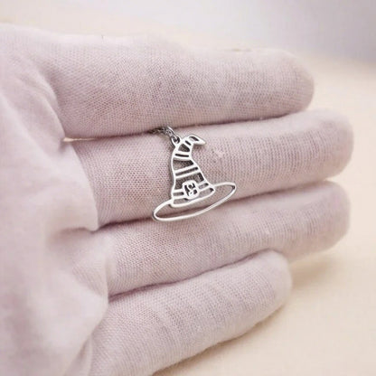 Stainless Steel Necklaces Witch Hat Pendant Necklace For Women Magical Witch Craft Cap Charm Necklace Halloween Jewelry Gifts