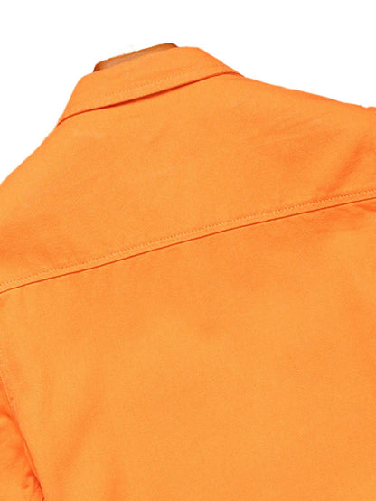Men's summer orange short - sleeved denim shirt with holes. In a stylish and casual style.