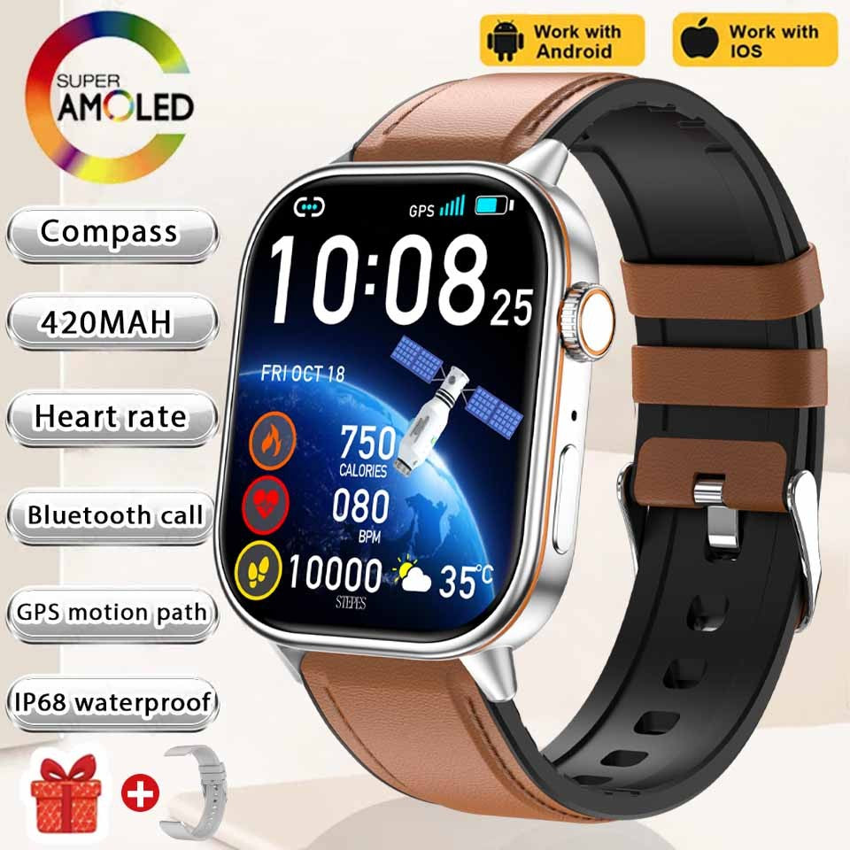 Smartwatch de Música Feminino 2025 Novo com Tela AMOLED HD de 2.01'' Moda, GPS de 6 Estrelas Embutido, Rastreador Impermeável e Chamada, Braceletes