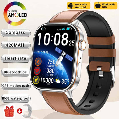 Smartwatch de Música Feminino 2025 Novo com Tela AMOLED HD de 2.01'' Moda, GPS de 6 Estrelas Embutido, Rastreador Impermeável e Chamada, Braceletes