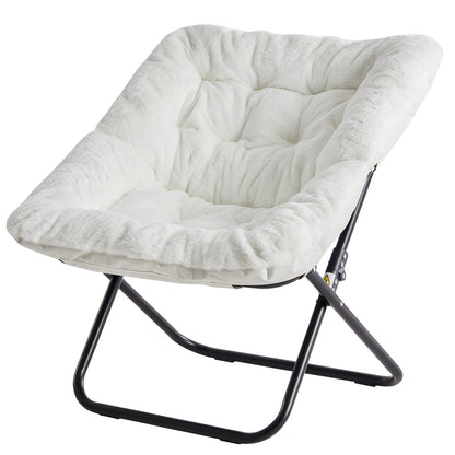 JHK 28IN Cozy Saucer Chairs Soft Faux Fur Large Size Folding Lounge Living Room Padded Seat Metal Frame Reading Chair Furniture