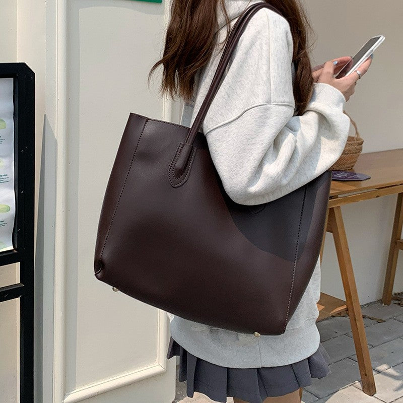Vintage women's tote bag, new Korean version, large capacity, simple commuting bag,fashionable and versatile,single shoulder bag