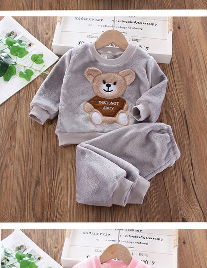 New Winter Baby Girls Boys Homewear Sets Autumn Fashion Flannel Fleece Clothes Kids Cartoon Bear Sleepwear Children Pajamas