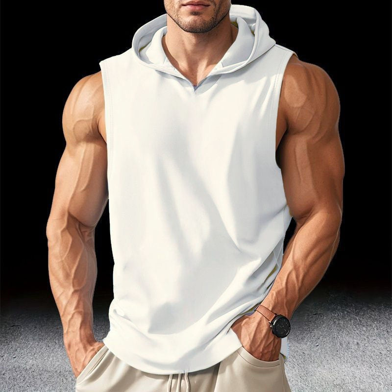 2025 Summer Men's Basketball Running Training Hooded Sleeveless Fitness Top Fashionable Loose Quick drying Sports Tank Top