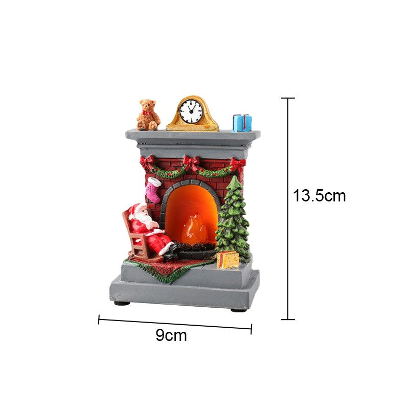 Christmas Glowing Ornaments Santa Claus Snowman Fireplace Resin LED Night Light Christmas Decoration Holiday Kids Toys Gift