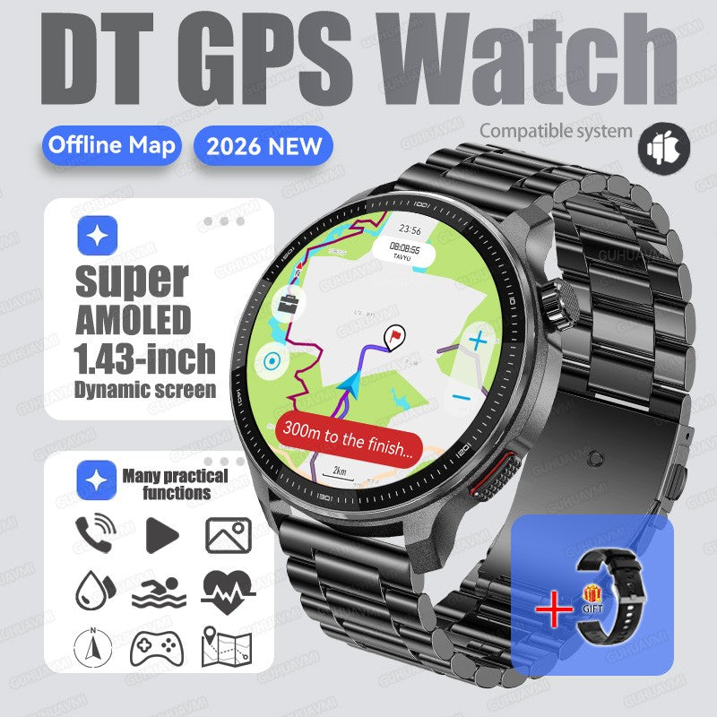 New Outdoors Military T-Rex3 Offline Map GPS SmartWatch 10ATM Waterproof Watch 4GB Memory Compass Voice Call Sports Bracelet Men