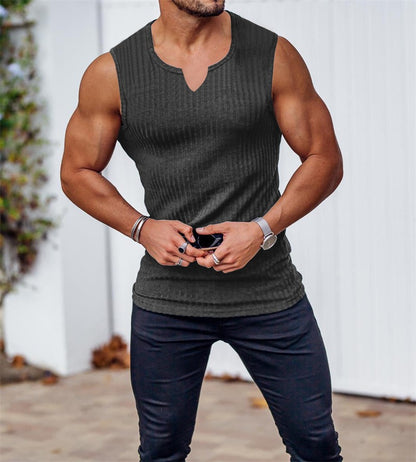 2024 Summer new men V-neck Vest stripe gym Tank top Men Fitness sleeveless shirt Sports Undershirt Gyms clothing Training vest