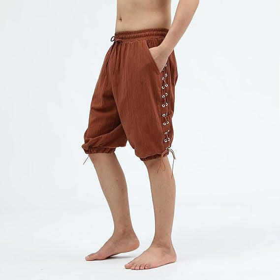 Men's Pirate Shorts Renaissance Medieval Vintage Lace-Up Viking Navigator Halloween Costume Pants
