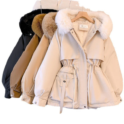 New Women's Cotton-Padded Plush Warm Coat 2024 Autumn Winter Parkas Coat Women's Long Sleeve Zipper Hooded Drawstring Parkas