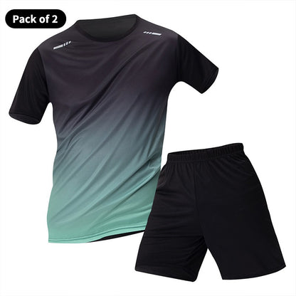 2-Piece Teenagers To Adults Parent-child Quick-drying Short-sleeved Sports Suit Men's Casual Round Neck Shirt Elastic Waist Pant