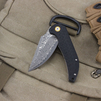 Damascus Pattern Folding Knife Wood Handle Portable Outdoor Self-defense Pocket knife High Hardness EDC Camping Kitchen Knives