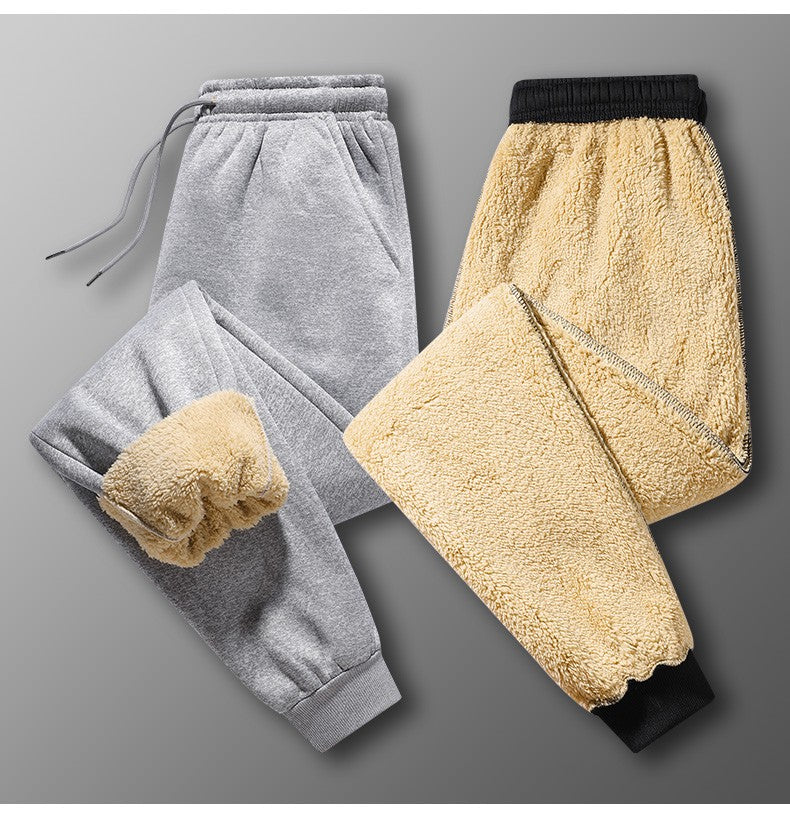 Calças masculinas para outono e inverno, forradas com lã para uso externo, calças casuais, calças de moletom esportivas quentes de lã de carneiro