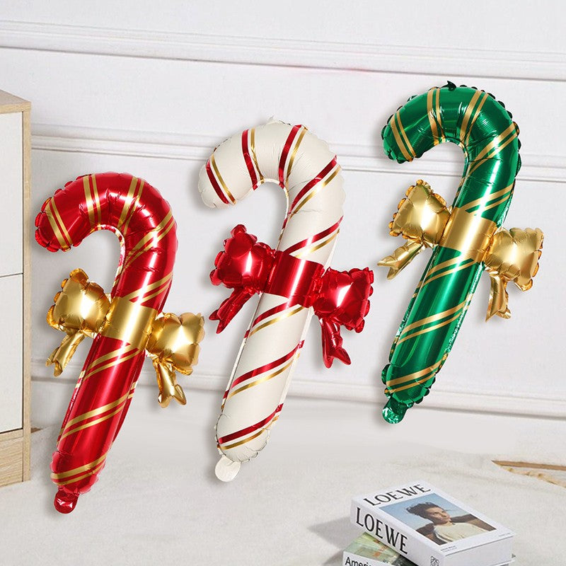 6pcs Christmas Decoration Candy Cane Bow Balloon Red And Green Stripes Christmas Foil Balloon Xmas New Year Party Supplies