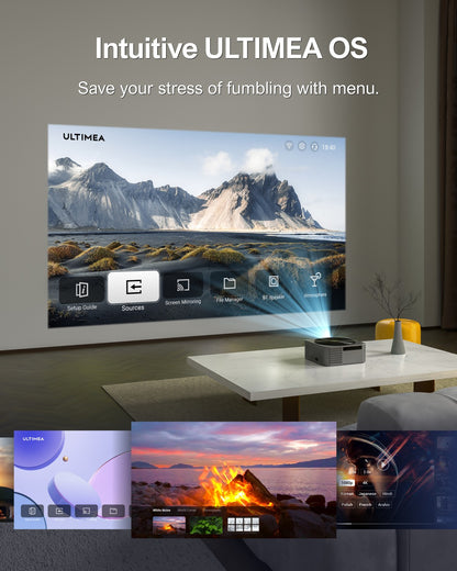 Projetor LED ULTIMEA Nativo 1080P Full HD 4K WiFi Bluetooth com Foco Automático, PK DLP Vídeo Projetor Smart Home Theater