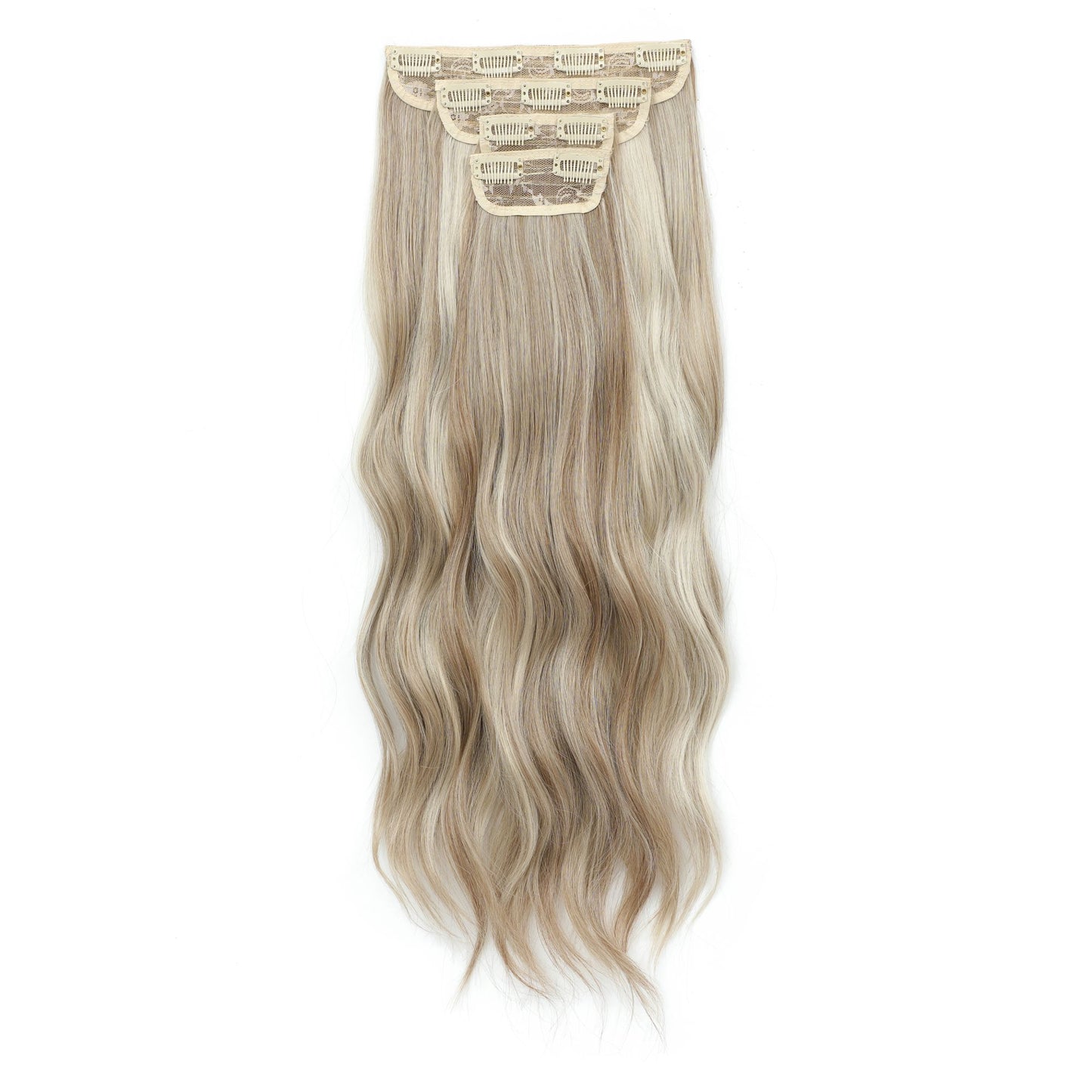 Apliques de cabelo sintéticos ondulados loiros 27/613 de 61 cm (24 polegadas) com presilhas brancas, 4 peças/lote, 220g, fibra resistente ao calor