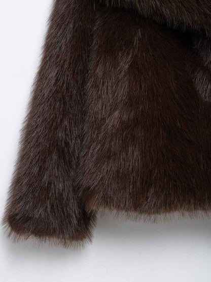 KONDALA Women Brown Faux Fur Jacket Fall Winter Jacket Lapel Loose Jacket 2025 Fashion High Street Elegant Female Jacket Coat