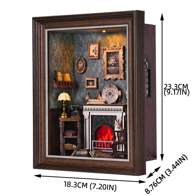 Kit Faça Você Mesmo "Cantinho do Livro" Livraria Cabine Telefônica Misteriosa, Casa de Bonecas de Madeira com Luz, Estante de Livros em Miniatura, Quebra-Cabeça 3D, Decoração para Presente