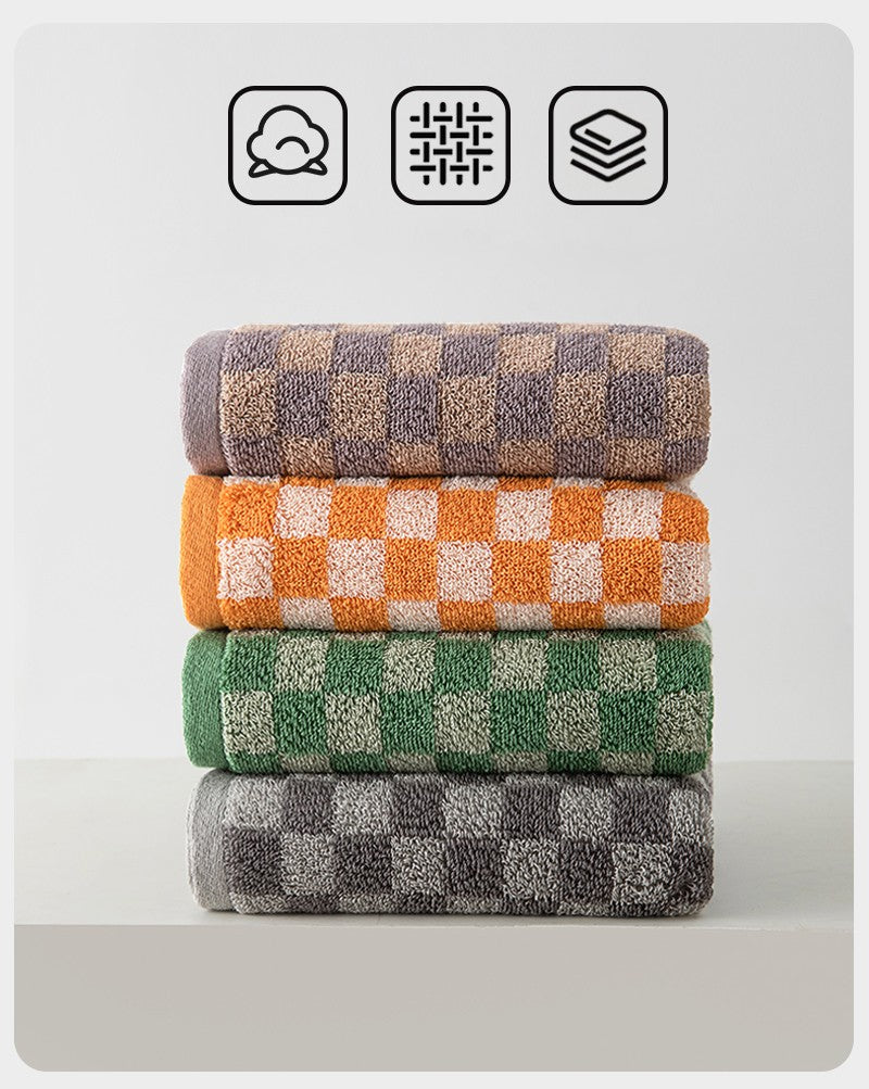 Battilo Plaid Cotton Bath Towels Set Soft Absorbent Daily Cleansing Face Hand Towel Set Patterned Lightweight Towel for Bathroom