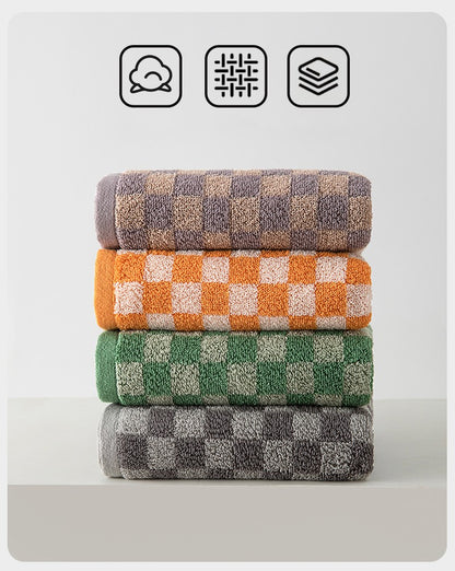 Battilo Plaid Cotton Bath Towels Set Soft Absorbent Daily Cleansing Face Hand Towel Set Patterned Lightweight Towel for Bathroom