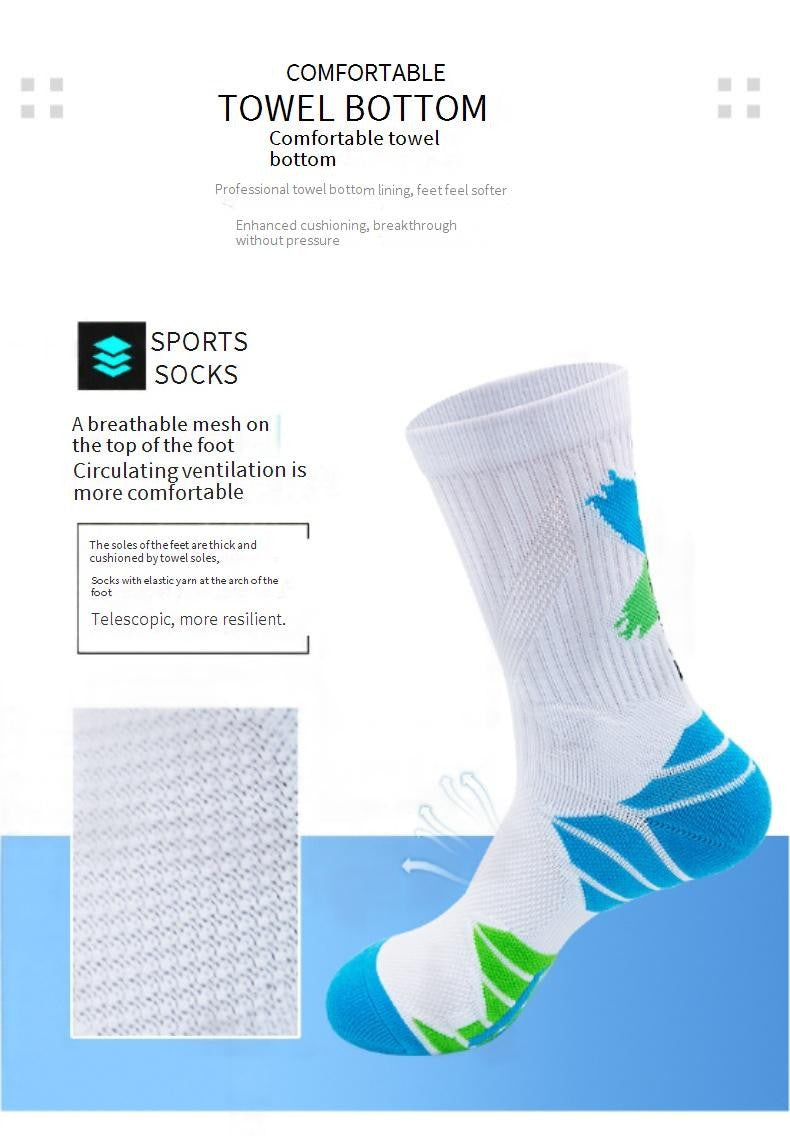 1 Pair High Tube Professional Practical Sport Socks Men's Towel Bottom Thickened Shock Absorbing Contrast Color Elite Socks