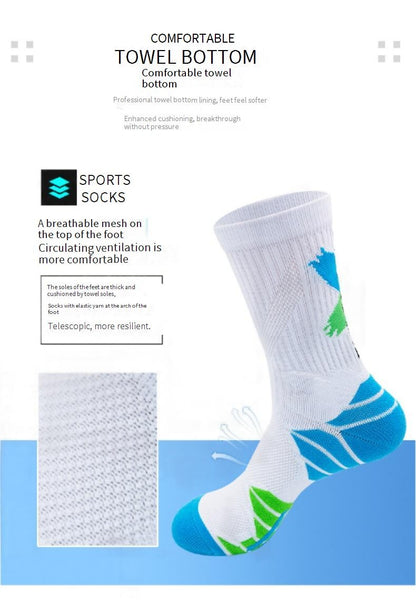 1 Pair High Tube Professional Practical Sport Socks Men's Towel Bottom Thickened Shock Absorbing Contrast Color Elite Socks