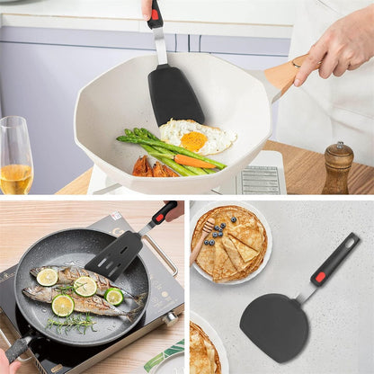 Espátula de Silicone para Panelas Antiaderentes Resistente a Altas Temperaturas, Espátula de Aço Inoxidável de Alta Qualidade para Fritar e Mexer, Utensílios de Cozinha