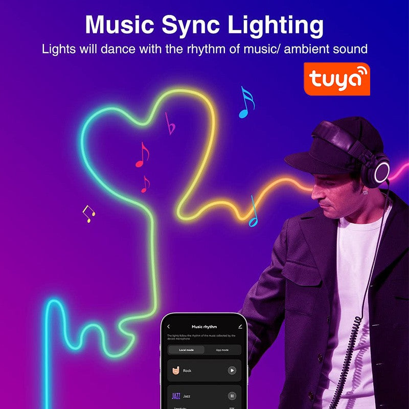 TUYA Neon LED Strip Lights 5V 72LEDs/M Silicone Neon Rope Light with Music Sync RGBIC Dreamcolor Chasing Strip Tape for Room