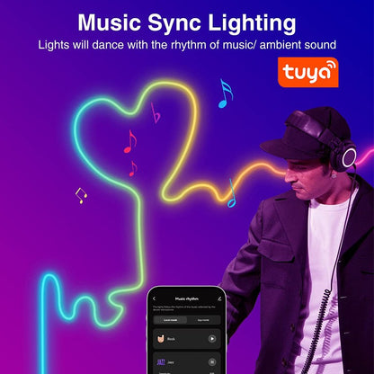 TUYA Neon LED Strip Lights 5V 72LEDs/M Silicone Neon Rope Light with Music Sync RGBIC Dreamcolor Chasing Strip Tape for Room