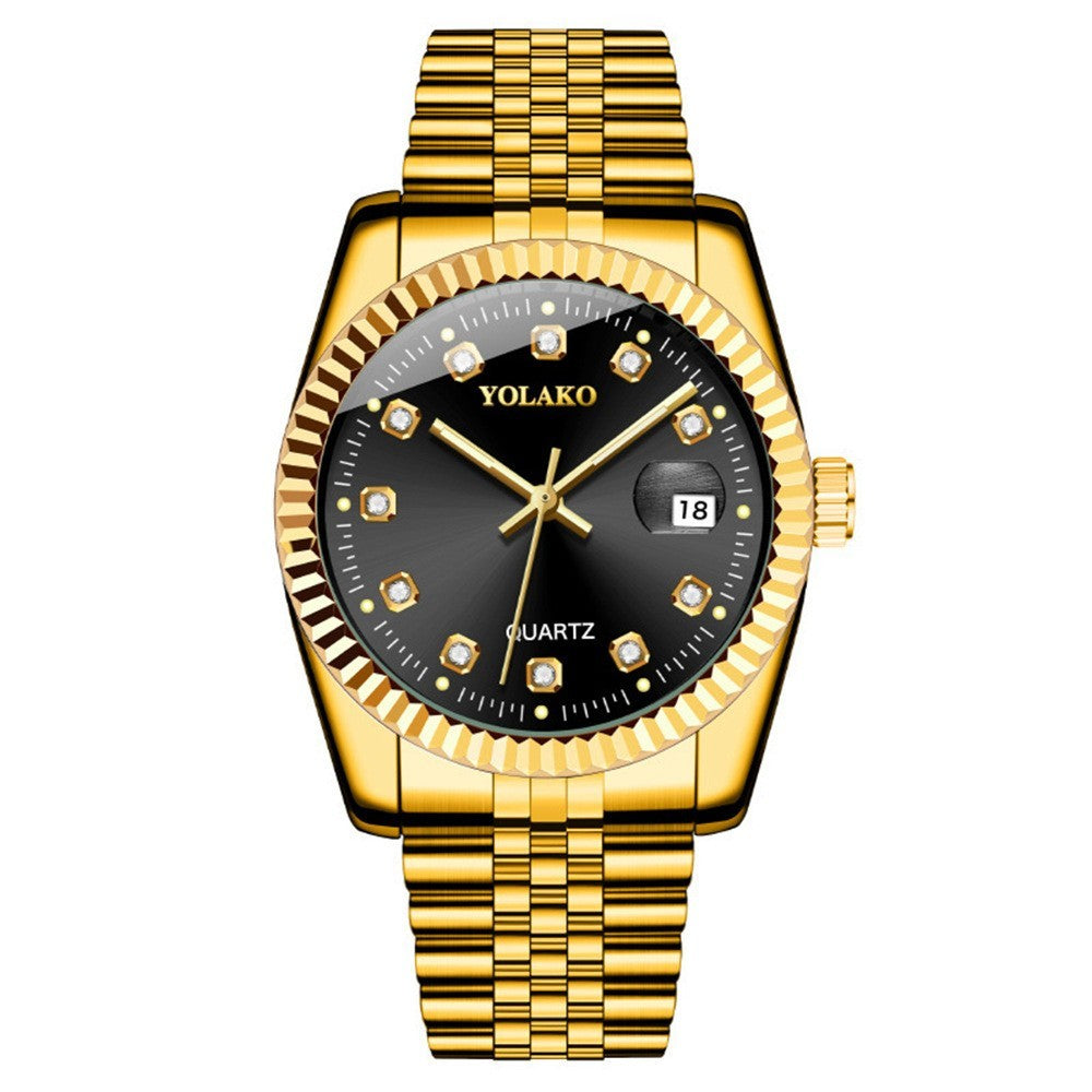 Watches for Women Simple Casual Student Fashion Quartz Diamond-Encrusted Steel Band Calendar Gold Set Men's Watch Couple