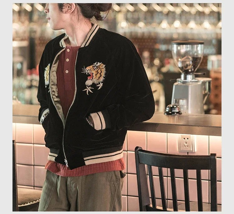 Non Stock Suka Reversible Souvenir Jacket Embroidered Sukajan Baseball Outerwear