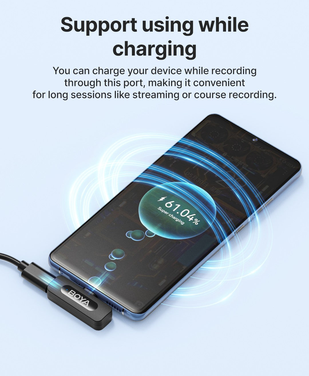 BOYA BY-V3 Microfone de Lapela Sem Fio com Cancelamento de Ruído Recarregável para iPhone Android Câmera Transmissão ao Vivo Vlogging