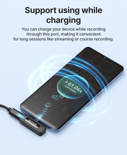 BOYA BY-V3 Microfone de Lapela Sem Fio com Cancelamento de Ruído Recarregável para iPhone Android Câmera Transmissão ao Vivo Vlogging