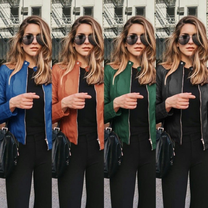 New Women Slim Faux Leather Jacket High Street Classic Moto Biker PU Leater Jacket New Spring Autumn Basic Zipper Coat Outerwear