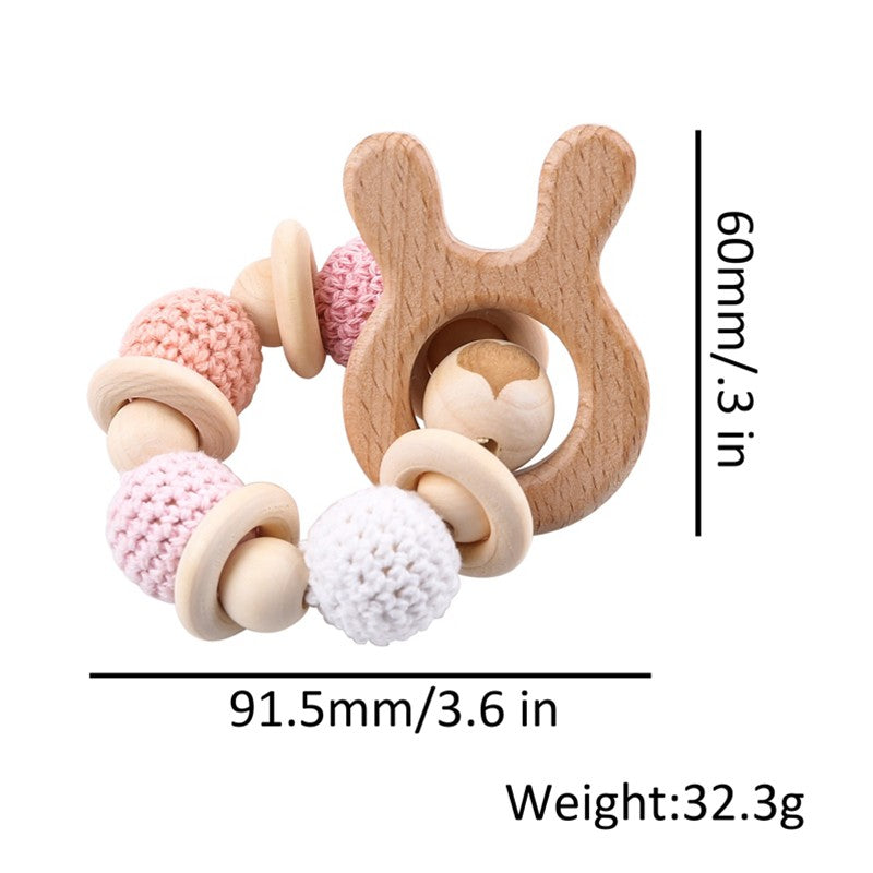 Wooden Rattle Teether Baby Toys Crochet Beads Baby Teether Baby Nursing Bracelet Rattle Chewable Teething Beads For Kids Gifts