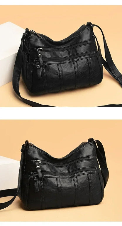 Fashion Soft Leather Crossbody Bags for Women 2025 Casual Female Multi Pocket Messenger Bags Retro Handbags Ladies Shoulder Bags