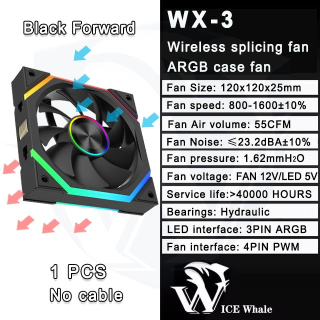 ICE Whale WX-3 Wireless Splicing Fan ARGB Air-Cooled Cooling Accessories 1600RPM 12CM Chassis Fan