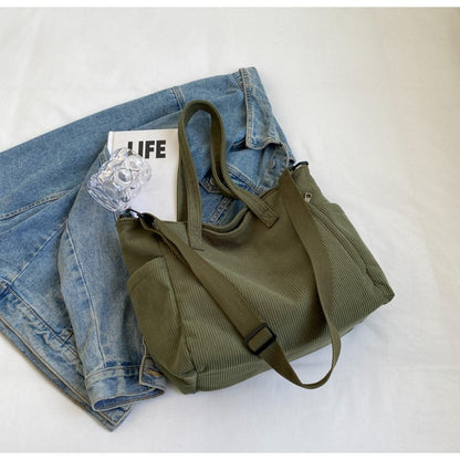 Fashion Versatile Shoulder Bag College Wind Commuting Corduroy Square BagUnisex Large Capacity Leisure Portable Crossbody Bag